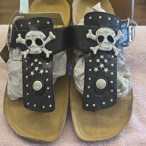 Black Skull Studded Sandals